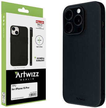 Artwizz TPU Case für iPhone 15 Pro - Robuste Elastische Hülle mit matter Rückseite - Schwarz