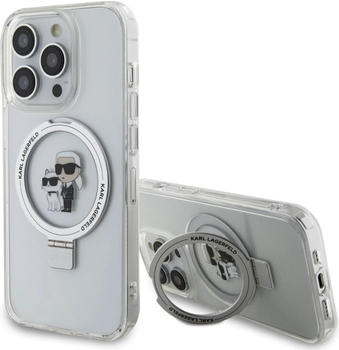Karl Lagerfeld Ringstand Karl and Choupette MagSafe Back Cover für iPhone 15 Pro Weiß