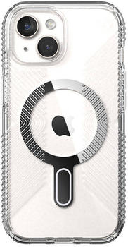 Speck Schutzhülle Presidio Perfect-Clear ClickLock MagSafe für iPhone 15 / 14 / 13, Transparentes Chrom und Silbern