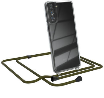 Eazy Case Handykette kompatibel mit Samsung Galaxy S21 Plus 5G Handyhülle mit Umhängeband, Handykordel mit Schutzhülle, Silikonhülle, Hülle mit Band, Kette mit Hülle, Grün - Clips Schwarz