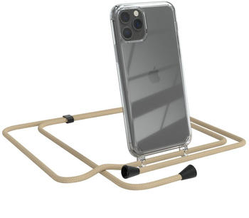 Eazy Case Handykette kompatibel mit iPhone 11 Pro Handyhülle mit Umhängeband, Handykordel mit Schutzhülle, Silikonhülle, Hülle mit Band, Kette mit Hülle für Smartphone, Taupe - Clips Schwarz