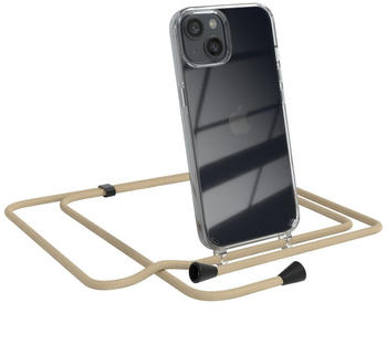 Eazy Case Handykette kompatibel mit iPhone 13 Handyhülle mit Umhängeband, Handykordel mit Schutzhülle, Silikonhülle, Hülle mit Band, Kette mit Hülle für Smartphone, Taupe - Clips Schwarz