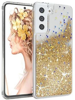 Eazy Case Hülle kompatibel mit Samsung Galaxy S21 FE 5G Schutzhülle mit Flüssig-Glitzer, Handyhülle, Schutzhülle, Back Cover mit Glitter Flüssigkeit, TPU/Silikon, Transparent/Durchsichtig, Gold