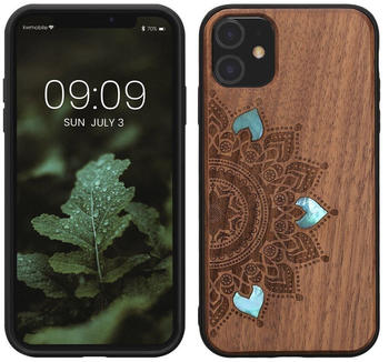 kwmobile Hülle kompatibel mit Apple iPhone 11 Hülle - Holz Case - Handy Cover - TPU Handyhülle in Dunkelbraun Aufgehende Sonne Perlmutt