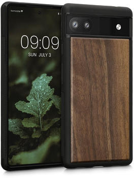 kwmobile Hülle kompatibel mit Google Pixel 6a Hülle - Holz Case - stoßfestes Handy Cover - TPU Handyhülle in Dunkelbraun