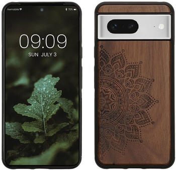 kwmobile Hülle kompatibel mit Google Pixel 8 Hülle - Holz Case - Handy Cover - TPU Handyhülle in Dunkelbraun Aufgehende Sonne