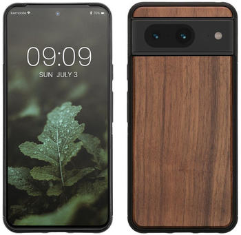 kwmobile Hülle kompatibel mit Google Pixel 8 Hülle - Holz Case - stoßfestes Handy Cover - TPU Handyhülle in Dunkelbraun