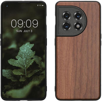 kwmobile Hülle kompatibel mit OnePlus 11 Hülle - Holz Case - stoßfestes Handy Cover - TPU Handyhülle in Dunkelbraun