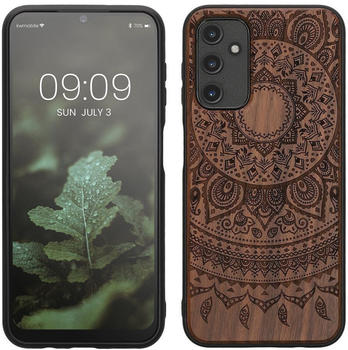 kwmobile Hülle kompatibel mit Samsung Galaxy A14 5G Hülle - Holz Case - Handy Cover - TPU Handyhülle in Dunkelbraun Indische Sonne