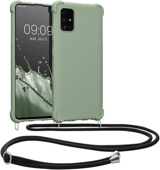 kwmobile Necklace Case kompatibel mit Samsung Galaxy A51 Hülle - Cover mit Kordel zum Umhängen - Silikon Schutzhülle Graugrün