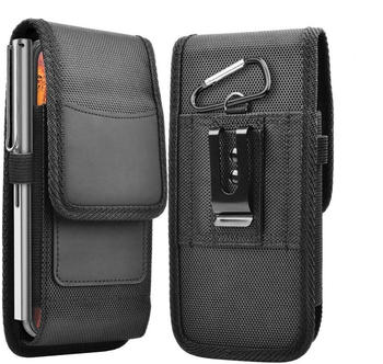 Cadorabo Handytasche mit Gürtelclip für HTC U12 PLUS in SCHWARZ - Praktische Schutzhülle mit Karabinerhaken Case Cover Hülle mit Stiftehalter
