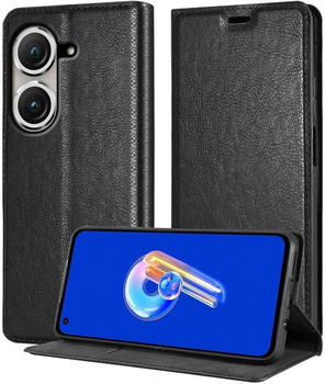 Cadorabo Hülle für Asus ZenFone 9 in NACHT SCHWARZ Schutzhülle mit Magnetverschluss, Standfunktion und Kartenfach Flip Case Cover Etui Handy Klapp Hülle Book Tasche