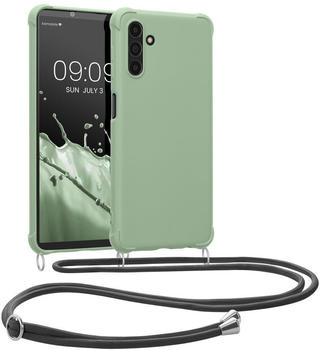kwmobile Necklace Case kompatibel mit Samsung Galaxy A04s Hülle - Cover mit Kordel zum Umhängen - Silikon Schutzhülle Graugrün