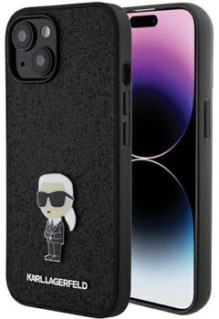 Karl Lagerfeld Fixed Glitter Metal Ikonik Back Cover für iPhone 15 Schwarz