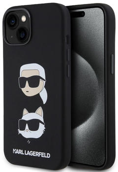 Karl Lagerfeld Liquid Silicone Karl and Choupette Heads Back Cover für iPhone 15 Plus Schwarz