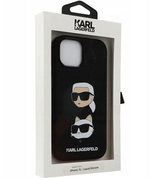 Karl Lagerfeld Liquid Silicone Karl and Choupette Heads Back Cover für iPhone 15 Schwarz