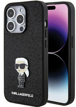Karl Lagerfeld Fixed Glitter Metal Ikonik Cover für iPhone 15 Pro Schwarz