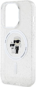 Karl Lagerfeld IML Glitter Karl and Choupette MagSafe Back Cover für iPhone 15 Pro transparent