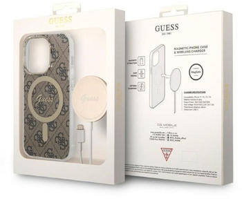 Guess Zestaw GUBPP13XH4EACSW Case+ Charger iPhone 13 Pro Max brązowy/brown hard case 4G Print MagSaf (iPhone 13 Pro Max), Smartphone Hülle, Braun