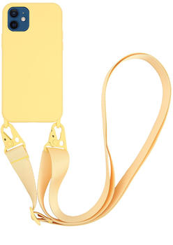 Vivanco Necklace Cover, Silikon Schutzhülle mit Karabinerhaken und Handykette für iPhone 12 Mini Gelb