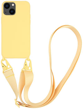 Vivanco Necklace Cover, Silikon Schutzhülle mit Karabinerhaken und Handykette für iPhone 13 Gelb