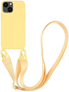 Vivanco Necklace Cover, Silikon Schutzhülle mit Karabinerhaken und Handykette für iPhone 13 mini Gelb