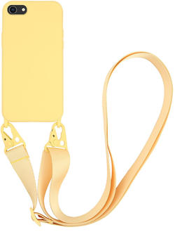 Vivanco Necklace Cover, Silikon Schutzhülle mit Karabinerhaken und Handykette für iPhone SE (2.Gen) 8, 7 Gelb