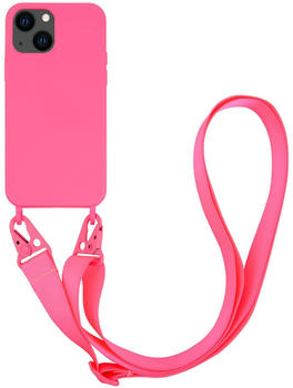 Vivanco Necklace Cover, Silikon Schutzhülle mit Karabinerhaken und Handykette für iPhone 13 Pink