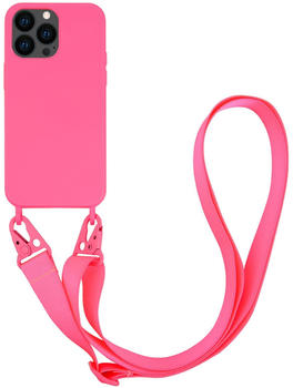 Vivanco Necklace Cover, Silikon Schutzhülle mit Karabinerhaken und Handykette für iPhone 13 Pro Pink