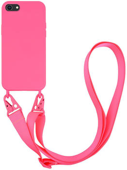 Vivanco Necklace Cover, Silikon Schutzhülle mit Karabinerhaken und Handykette für iPhone SE (2.Gen), 8, 7 Pink