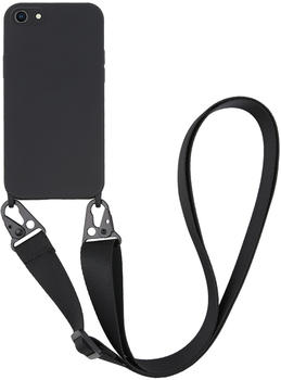 Vivanco Necklace Cover, Silikon Schutzhülle mit Karabinerhaken und Handykette für iPhone SE (2.Gen), 8, 7 Schwarz