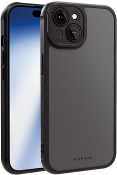 Vivanco Frosted Cover für iPhone 15 mit integriertem Kamera Schutzrahmen, semi-transparent/schwarz Transparent