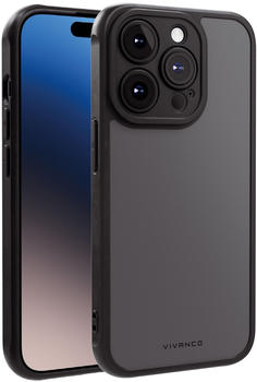 Vivanco Frosted Cover für iPhone 15 Pro mit integriertem Kamera Schutzrahmen, semi-transparent/schwarz Transparent