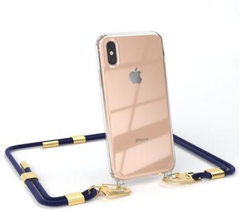 Eazy Case Silikonhülle mit Kette für iPhone X / iPhone XS 5,8 Zoll, Hülle mit Band 2in1 Handyband Etui Case mit Kordel Dunkelblau Navy, Nachtblau / Gold
