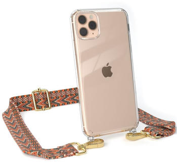 Eazy Case Handykette - Verstellbarer Trageriemen kompatibel mit Apple iPhone SE (2022 / 2020) / iPhone 8 / 7 dünner Riemen, Handykordel mit transparenter Silikon-Hülle, Orange Grün Clips Gold