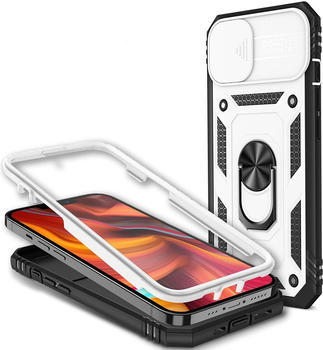 NALIA Stoßfeste Military-Style Ring Hülle (iPhone 13), Smartphone Hülle, Weiss