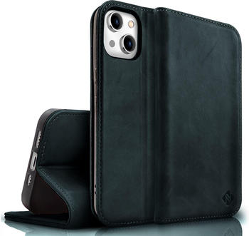 NALIA Echt Leder Flip Case Hülle mit Magnetverschluss (iPhone 15), Smartphone Hülle, Blau
