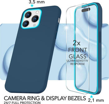 NALIA Liquid Silikon Hülle mit MagSafe Funktion & 2x Display Schutzglas (iPhone 14 Pro), Smartphone Hülle, Blau