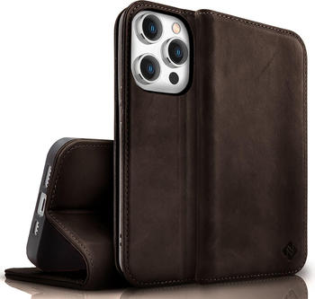 NALIA Echt Leder Flip Case Hülle mit Magnetverschluss (iPhone 15 Pro Max), Smartphone Hülle, Braun