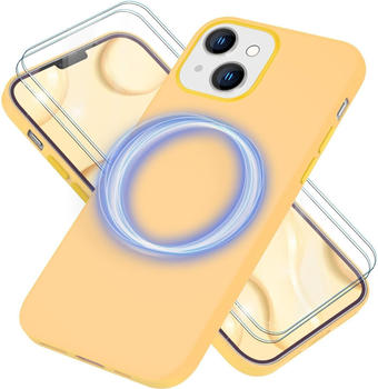 NALIA Liquid Silikon Hülle mit MagSafe Funktion & 2x Display Schutzglas (iPhone 14), Smartphone Hülle, Gelb