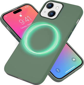 NALIA Liquid Silikon MagSafe Hülle (iPhone 15), Smartphone Hülle, Grün