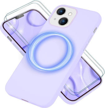 NALIA Liquid Silikon Hülle mit MagSafe Funktion & 2x Display Schutzglas (iPhone 14), Smartphone Hülle, Violett