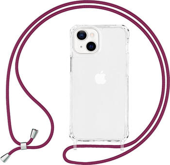 NALIA Klare Hülle mit Kette zum Umhängen (iPhone 13 mini), Smartphone Hülle, Rot