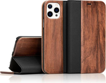 NALIA Echt Holz Flipcase (iPhone 13 Pro), Smartphone Hülle, Braun, Schwarz NALIA Echt Holz Flipcase (iPhone 13 Pro), Smartphone Hülle, Braun, Schwarz