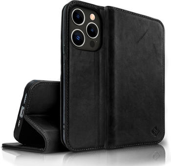 NALIA Echt-Leder Flipcase (iPhone 14 Pro), Smartphone Hülle, Schwarz NALIA Echt-Leder Flipcase (iPhone 14 Pro), Smartphone Hülle, Schwarz