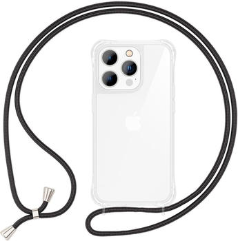 NALIA Klare Hülle mit Kette zum Umhängen (iPhone 15 Pro), Smartphone Hülle, Schwarz