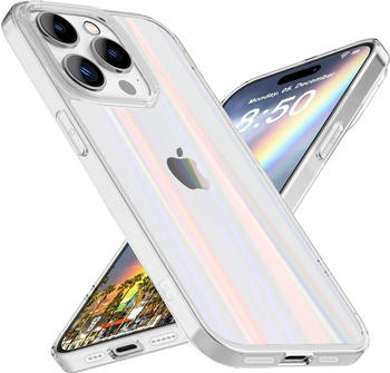 NALIA Klare Hartglas Hülle Regenbogen Effekt (iPhone 15 Pro Max), Smartphone Hülle, Transparent