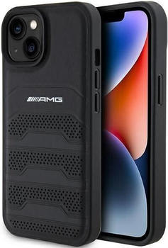 Mercedes-Benz AMG AMHCP15MGSEBK iPhone 15 Plus 6,7\" czarny/black hardcase Leather Debossed Lines (iPhone 15 Plus), Smartphone Hülle, Schwarz