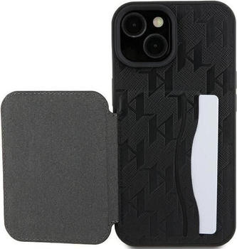 Karl Lagerfeld KLHCP15SSAKKNSCK iPhone 15 6.1" czarny/black hardcase Saffiano Cardslots and Stand Mo (iPhone 15), Smartphone Hülle, Schwarz