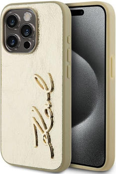 Karl Lagerfeld Wrinkled PU Signature Logo Case for iPhone 15 Pro Max Gold (iPhone 15 Pro Max), Smartphone Hülle, Gold